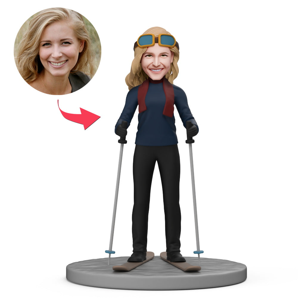 Personalisierter Ski-Bobblehead mit Gravur – Geschenkidee für sie.