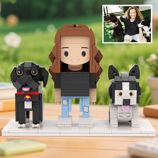 Custom Full-Body Cute  Brick Figures of 1 Person and 2 Dogs Personalized Anniversary Gift Birthday Gift.