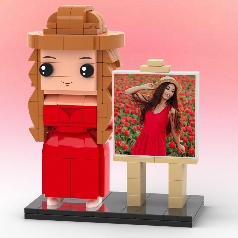 Personalized building block figure with frame – 1 person – individual birthday gift