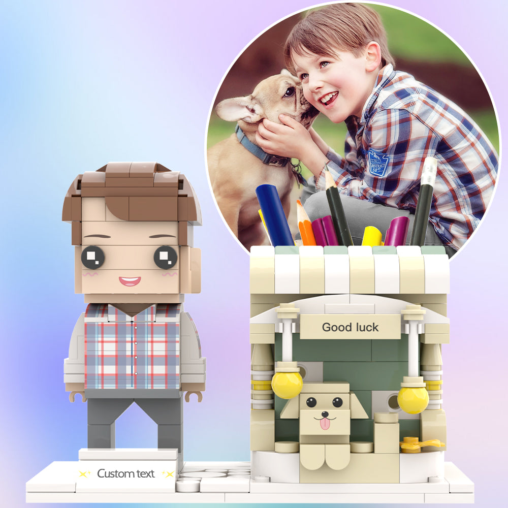 Personalized building block figure with pen holder – individual design for desk and everyday use