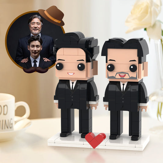 Kreatives Vatertagsgeschenk – Voll personalisierte Bausteinfiguren mit Fotokopf (2 Personen)