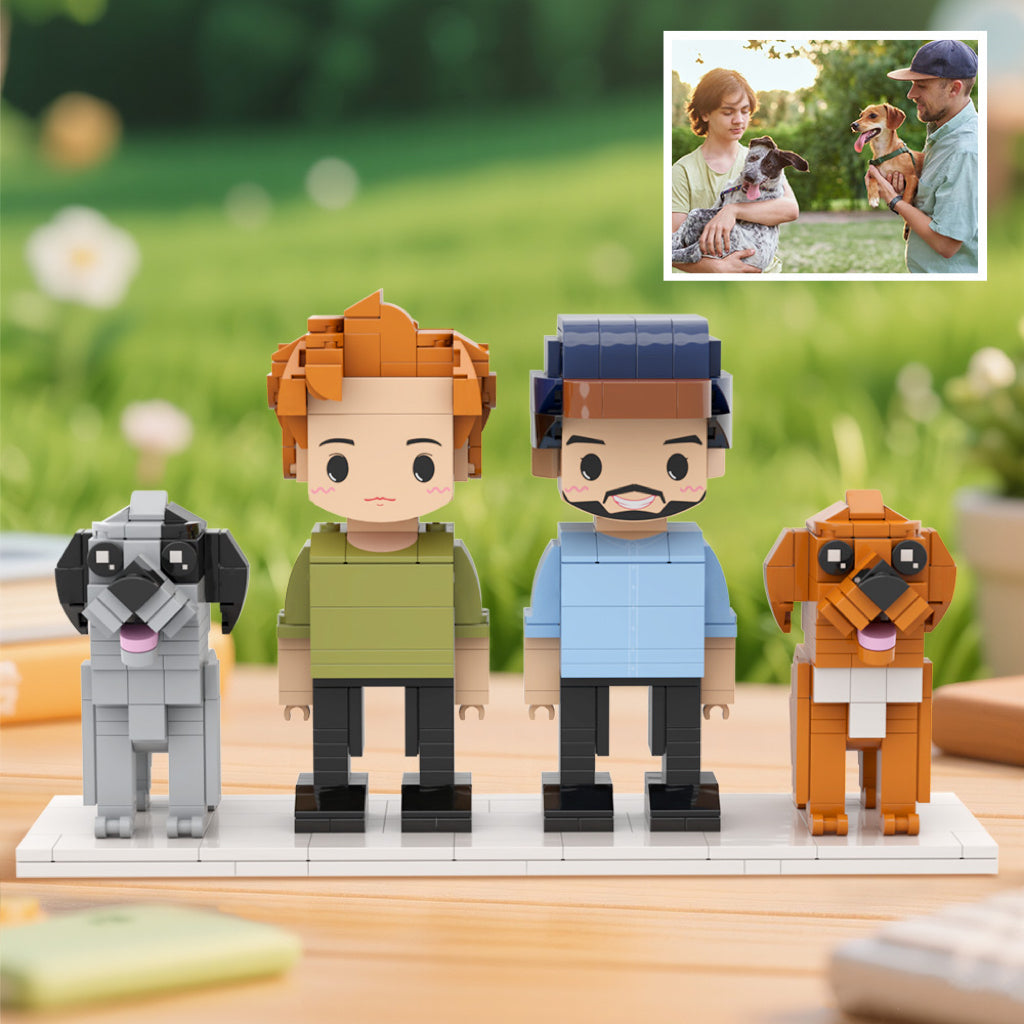 Custom Full-Body Cute Brick Figures of 2 People and 2 Dogs Personalized Anniversary Gift Birthday Gift.