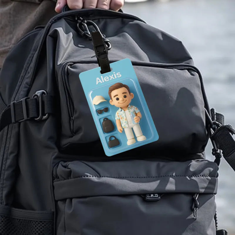 Personalized luggage tag with photo – cartoon figure with 3D effect
