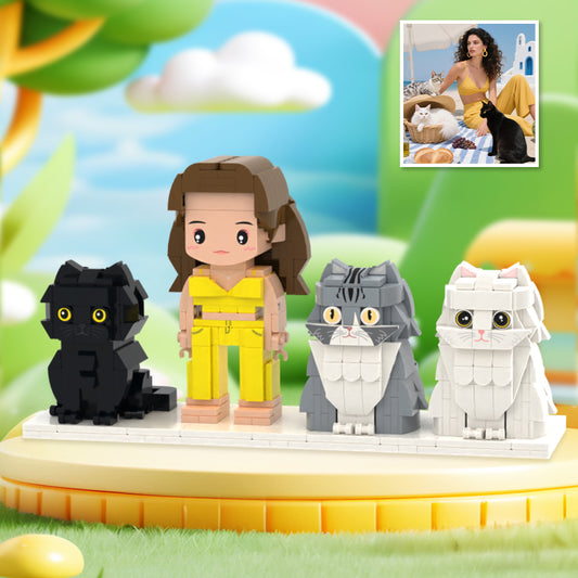 Personalisierte Brick Figuren Set – 1 Person und 3 Katzen