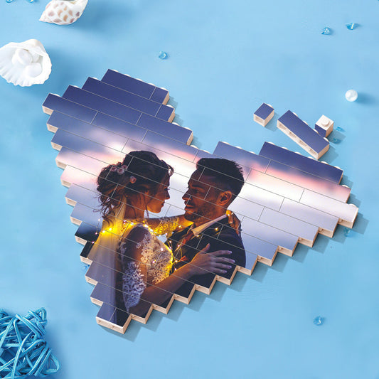 Herzförmiger Fotoblock aus Bausteinen – Personalisiertes Geschenk für Mama