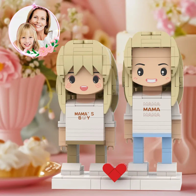 Mama & Sohn im Partnerlook – Bausteinfiguren mit personalisierbarem Kopf (2 Personen)