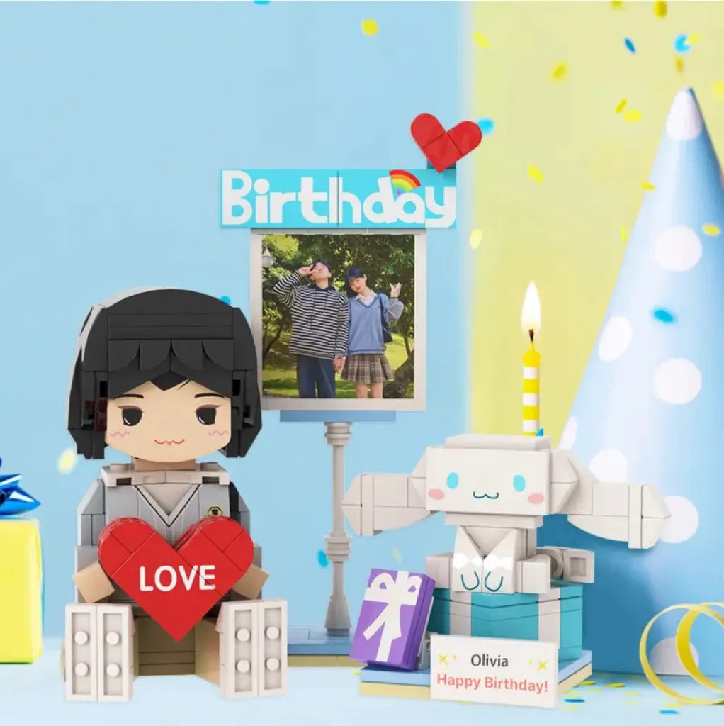 Personalized building block figure with photo and name – 1 person – The ideal birthday gift with a personal touch
