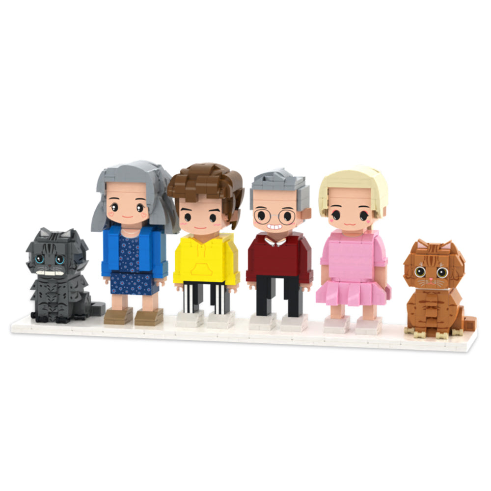 Brick Figuren Set – 4 Personen und 2 Katzen