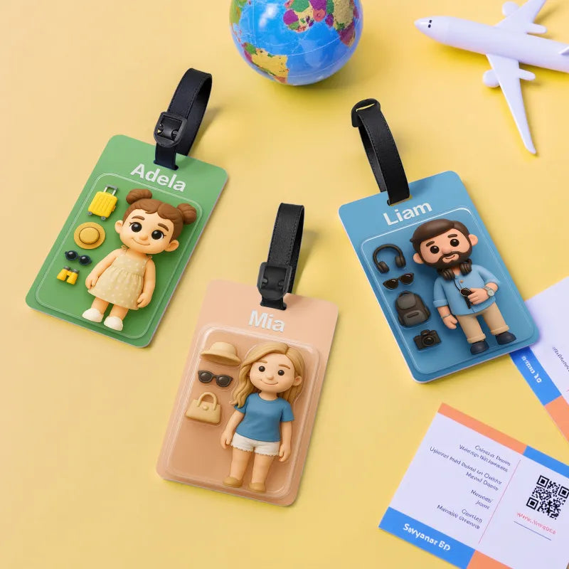Personalized luggage tag with photo – cartoon figure with 3D effect
