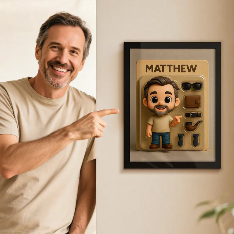 Personalisiertes Action-Figuren-Porträt – im Retro-Toybox-Stil | Geschenk mit Cartoon-Rahmen