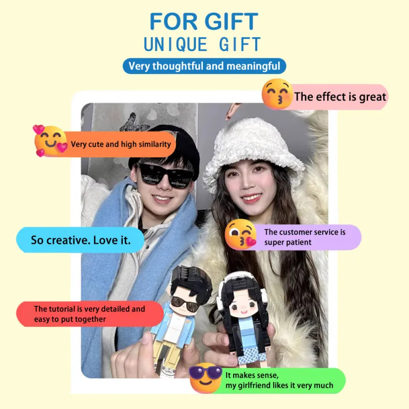 2 personalisierte Bausteinfiguren für Paare – Geschenk zum Valentinstag oder Jahrestag – Figur nach Foto