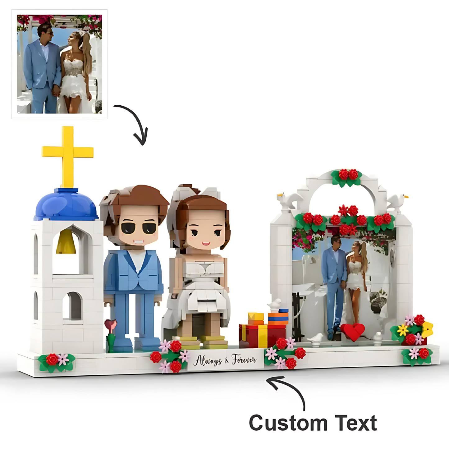 Personalisierte Hochzeitsfiguren im Bilderrahmen und Kirche – Zwei Ganzkörperfiguren als unvergessliches Geschenk für Paare