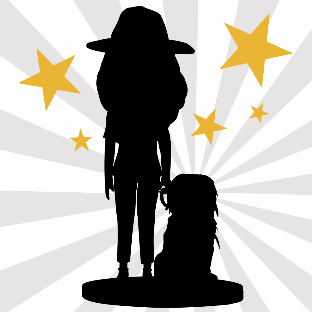 Personalisierter Bobblehead – Frau mit Haustier – mit Wunschgravur.