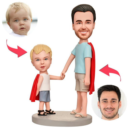 Superman Dad and Son – Personalisierte Wackelkopffiguren mit Gravur