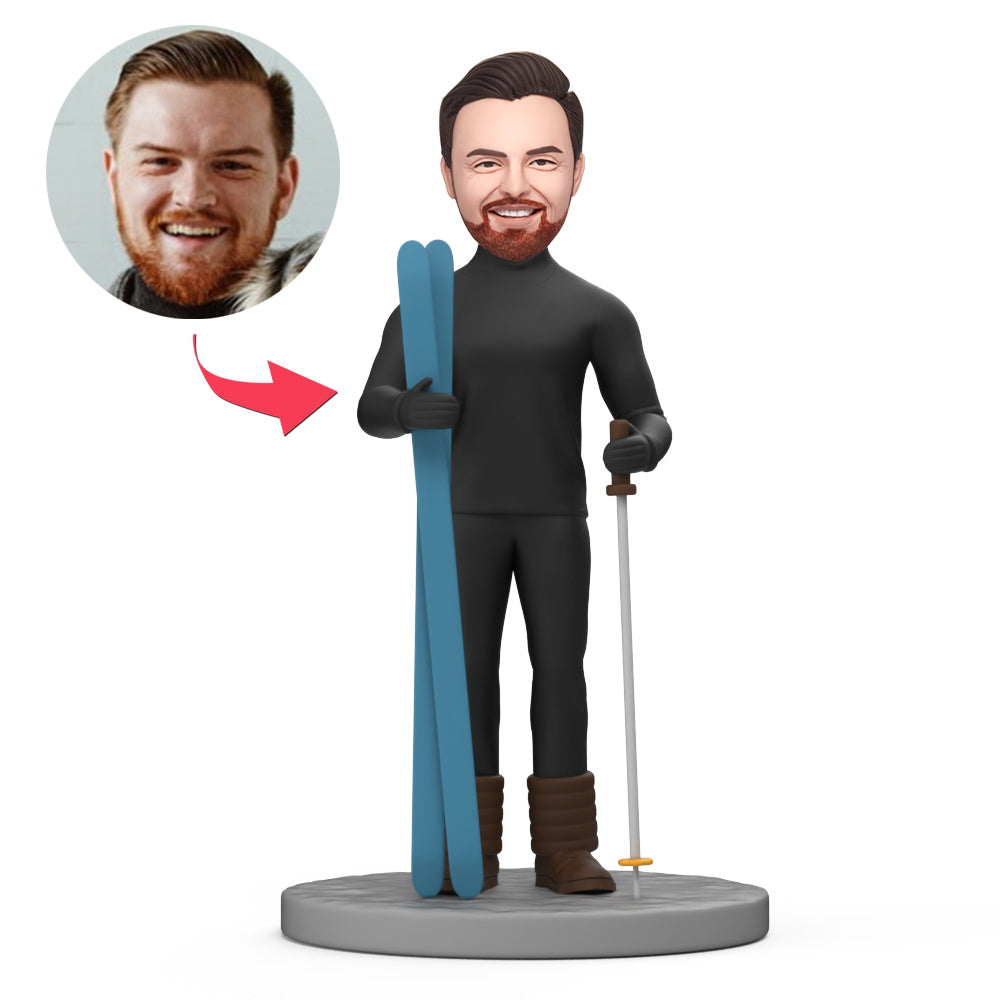 Personalisierter Ski-Bobblehead mit Gravur.