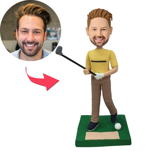 Personalisierter Golf-Bobblehead mit Gravur – Golfer in Aktion