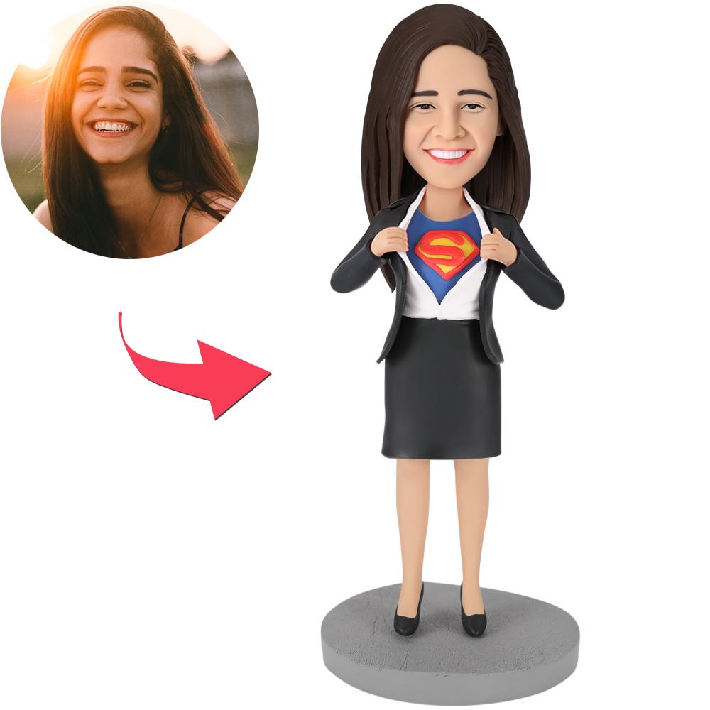 Office Superwoman – Personalisierte Bobblehead-Figur mit Gravur – Muttertagsgeschenk