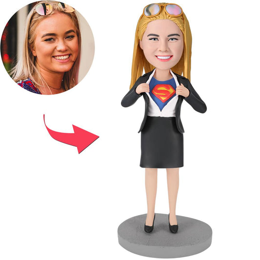 Office Superwoman – Personalisierte Bobblehead-Figur mit Gravur – Muttertagsgeschenk