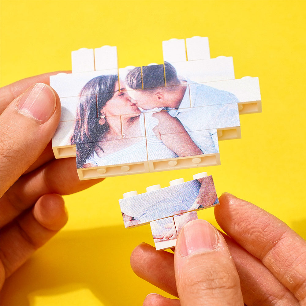 Herzförmiger Fotoblock aus Bausteinen – Personalisiertes Geschenk für Mama