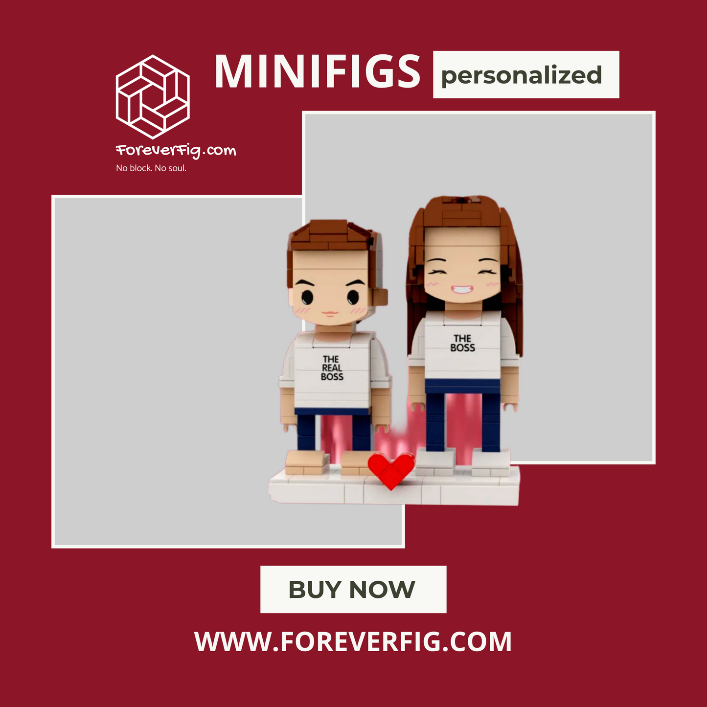 Mom & Child in Matching Outfits – “Mom's Real Boss” – Personalized Building Block Figures (2 People)