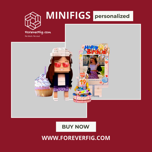 Ganzkörper Brick Figur mit Geburtstagsmotiv – personalisierbar – 1 Person