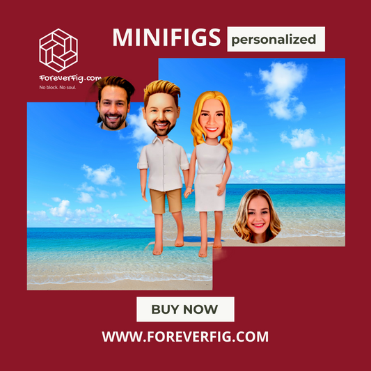 Couple Walking on the Beach – Personalisierte Bobbleheads mit Gravur