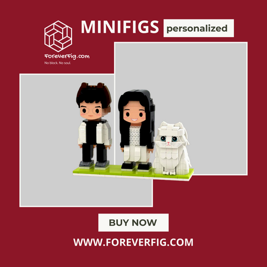 Personalisierte Brick Figuren mit Katze – Vollkörperfiguren für 2 Personen – Kleinpartikel Blockspielzeug