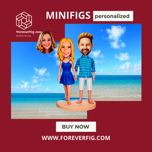 Couple on Honeymoon on the Beach – Personalisierte Bobbleheads mit Gravur