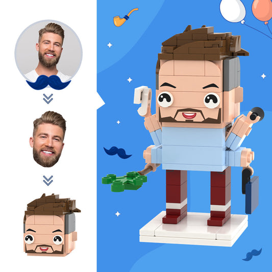 Busy Dad – Personalisierte Bausteinfigur mit Fotokopf