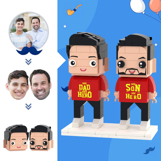 My Hero Dad and Son – Personalisierte Bausteinfiguren mit Fotokopf (2 Personen)