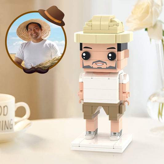 Überraschungsgeschenk für Papa – Personalisierte Bausteinfigur mit Fotokopf (1 Person)