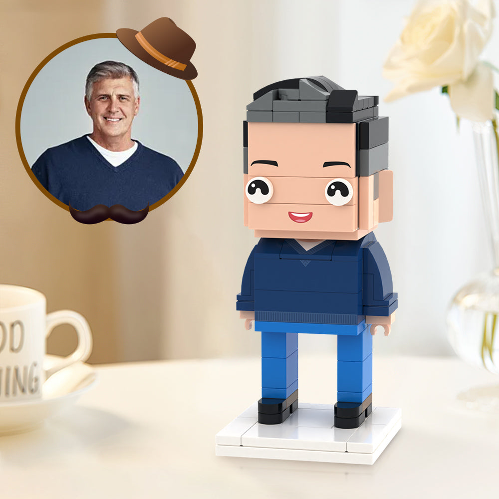 Voll personalisierte Bausteinfigur für Papa – 1 Person mit Fotokopf