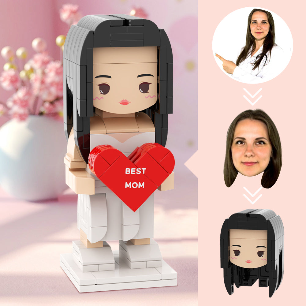 Runde Bausteinfigur mit personalisierbarem Kopf – Muttertagsgeschenk für die beste Mama