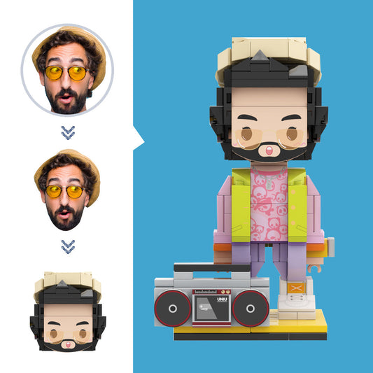 Personalisierte Bausteinfigur für Musikliebhaber – kreatives Geschenk im Baustein-Stil