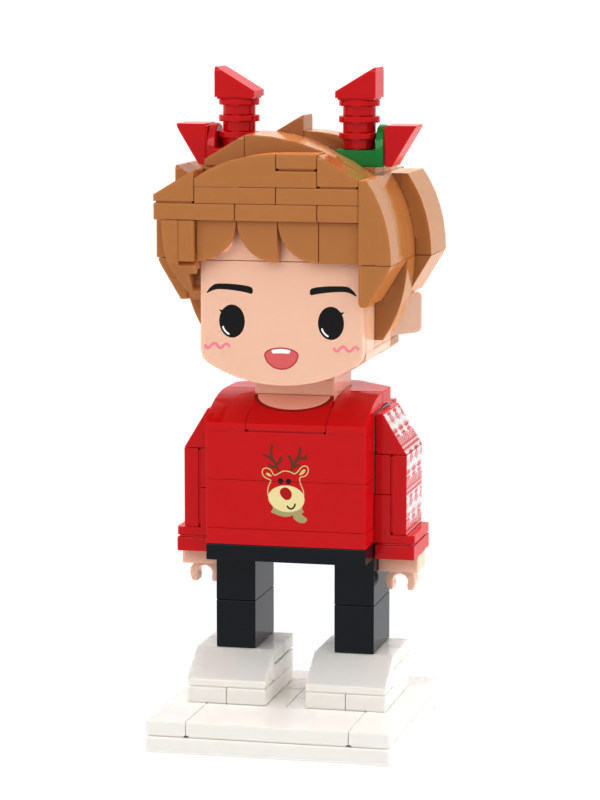 Personalized Brick Figure in Christmas Elk Costume – Boy with Custom Head – The special gift for children, collectors, and Christmas fans