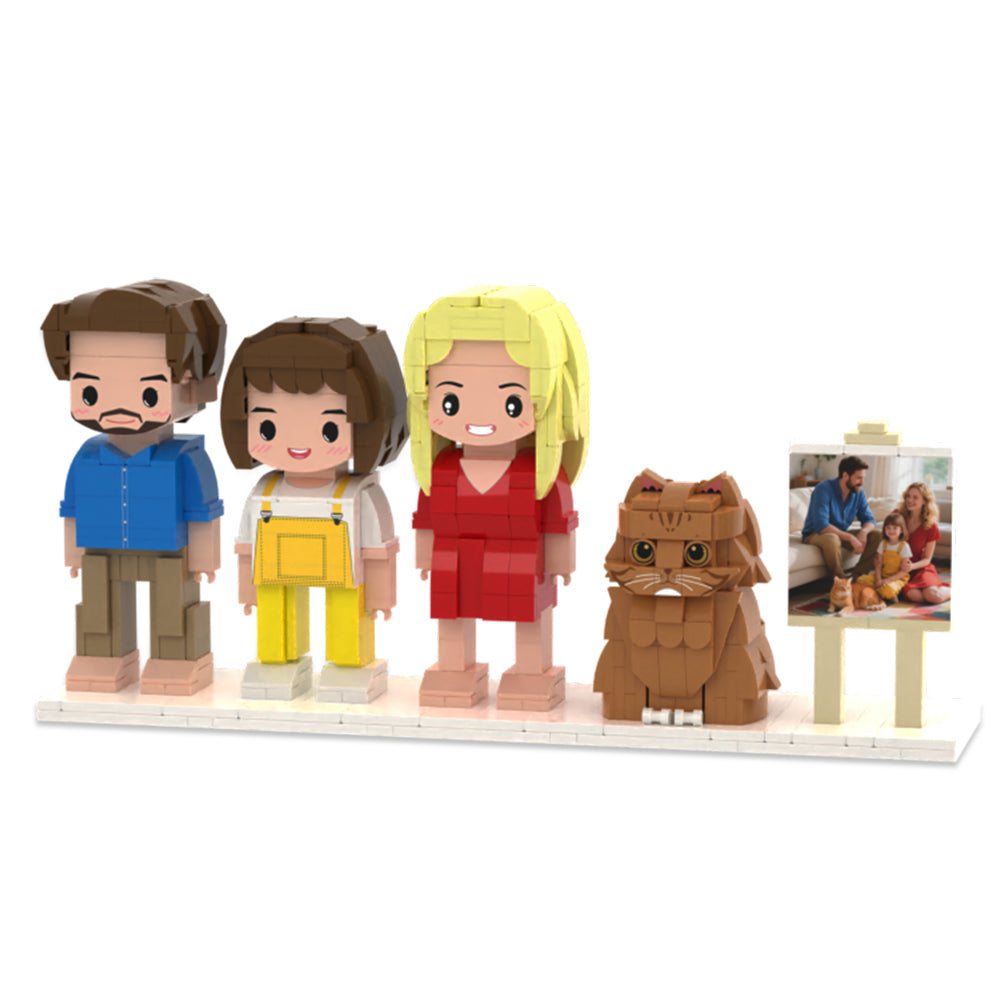 Brick Figuren Set – 3 Personen und 1 Katze mit Rahmen