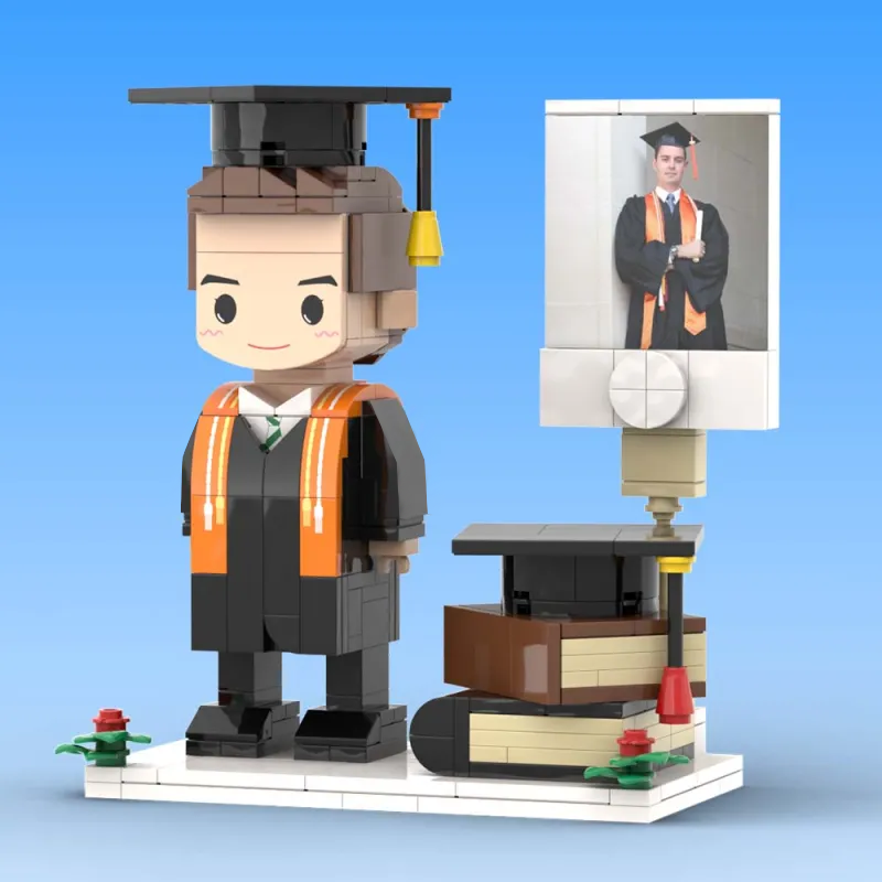 Personalisierte Figurenbaustein-Figur – 1 Person mit Foto – Abschluss-Edition.
