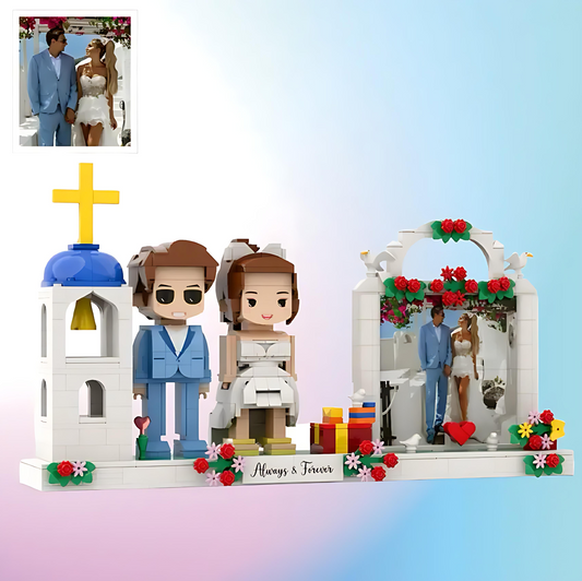 Personalisierte Hochzeitsfiguren im Bilderrahmen und Kirche – Zwei Ganzkörperfiguren als unvergessliches Geschenk für Paare