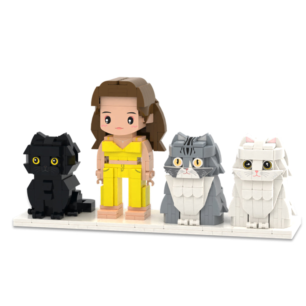 Personalisierte Brick Figuren Set – 1 Person und 3 Katzen