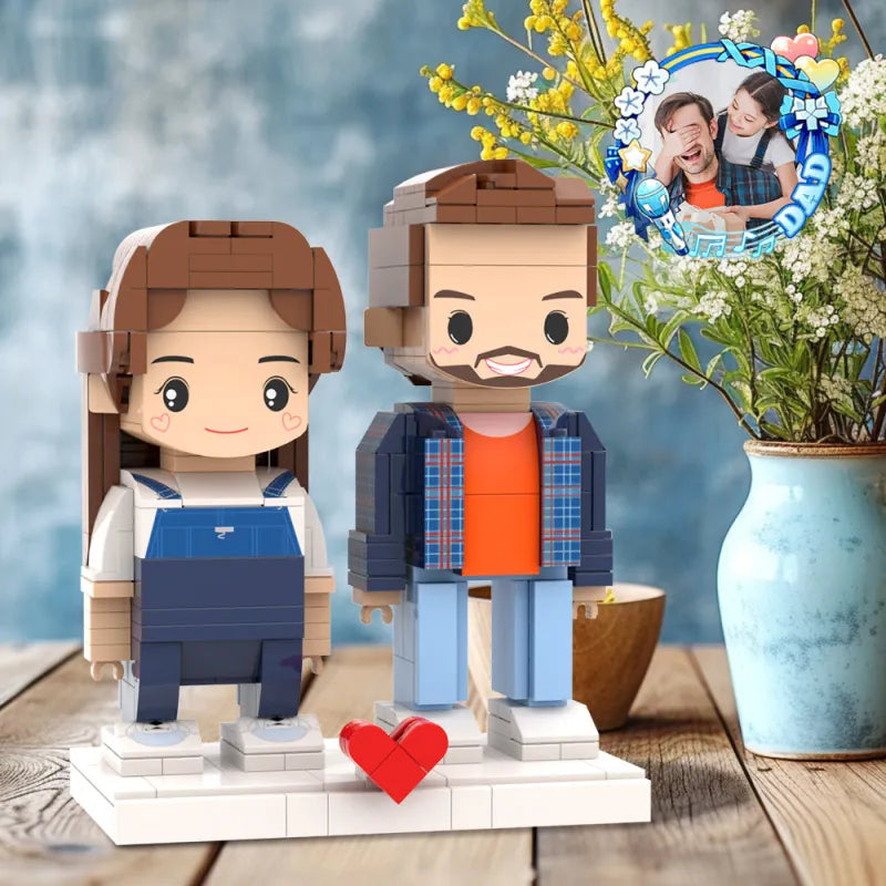 Personalisierte Bausteinfiguren für Papa und Tochter – 2 Personen mit Fotokopf