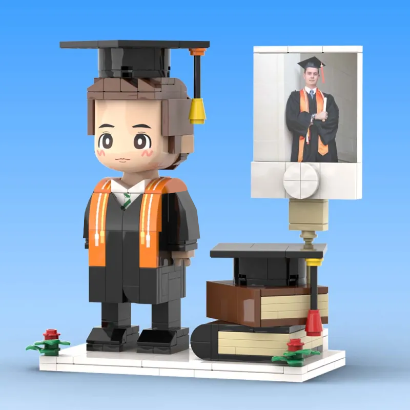 Personalisierte Figurenbaustein-Figur – 1 Person mit Foto – Abschluss-Edition.