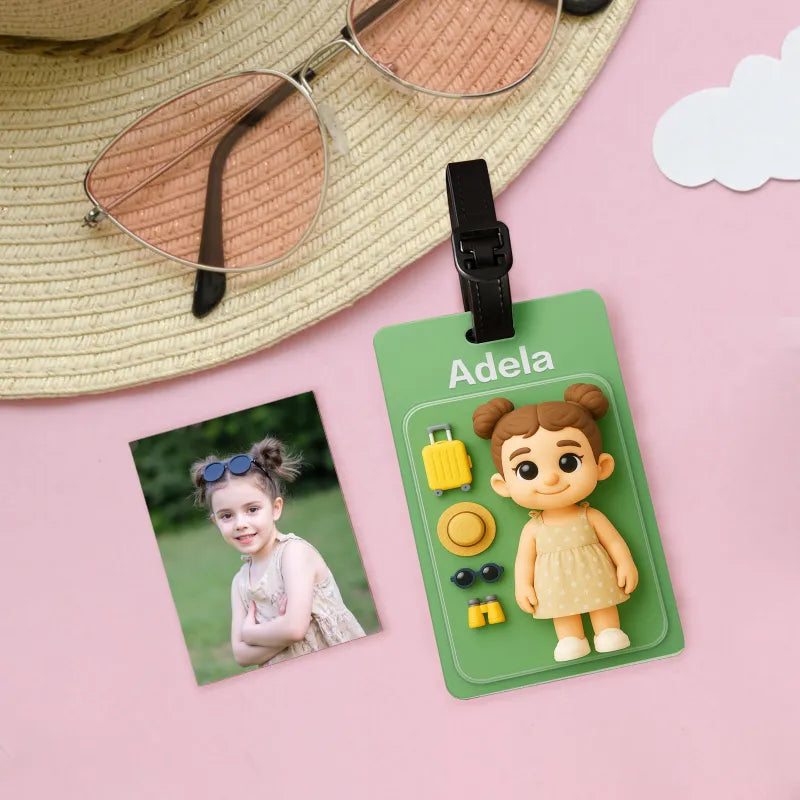 Personalized luggage tag with photo – cartoon figure with 3D effect