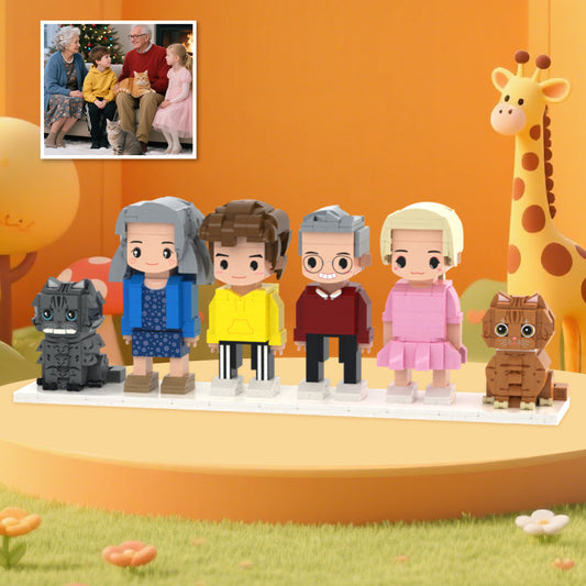 Brick Figuren Set – 4 Personen und 2 Katzen