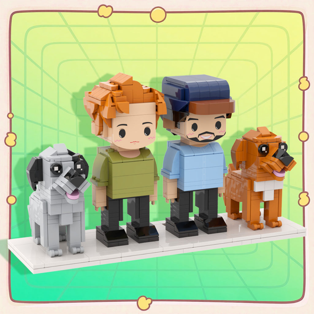 Custom Full-Body Cute Brick Figures of 2 People and 2 Dogs Personalized Anniversary Gift Birthday Gift.