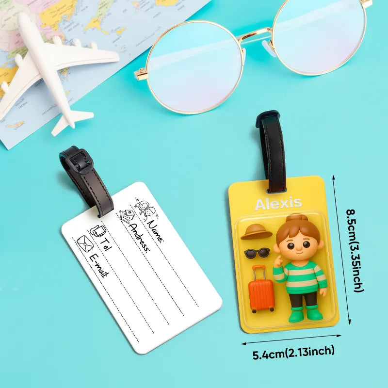 Personalized luggage tag with photo – cartoon figure with 3D effect