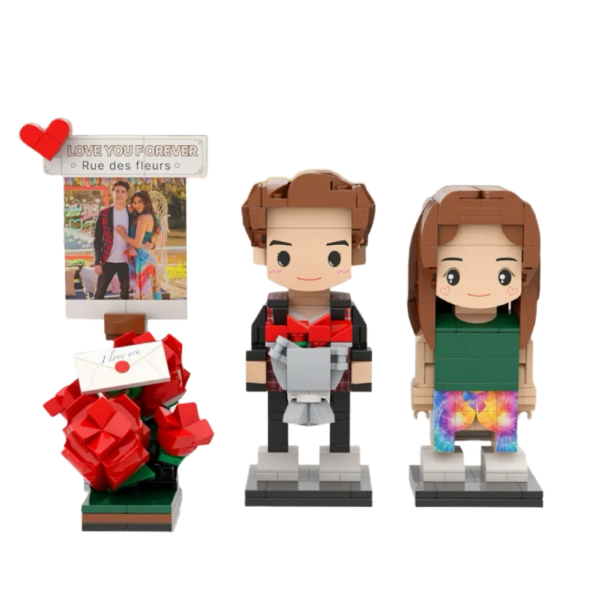 ForeverFig – Personalisierte Brick Figuren für Paare mit Rose