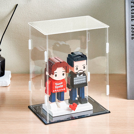 Staubdichte Acryl-Vitrine für 2 Figurenbaustein-Sammlerfiguren – 15 × 15 × 20 cm.
