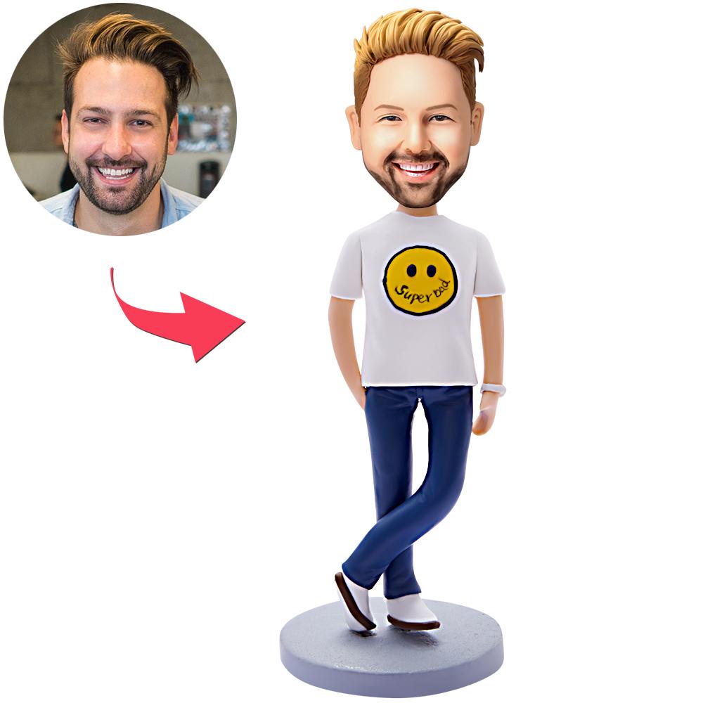Sonríe Super Papá – Figura cabezona personalizada con grabado