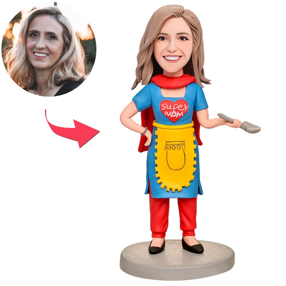 Mamá con vestido azul – Figura cabezona personalizada con grabado