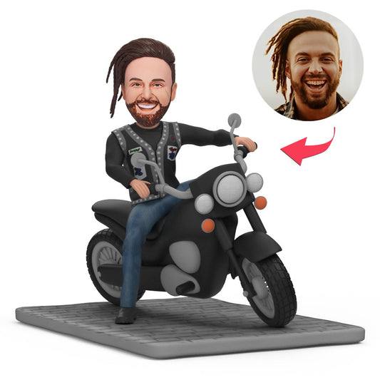 Personalisierter Wackelkopf – Motorradfahrer auf Bike – mit Wunschgravur.